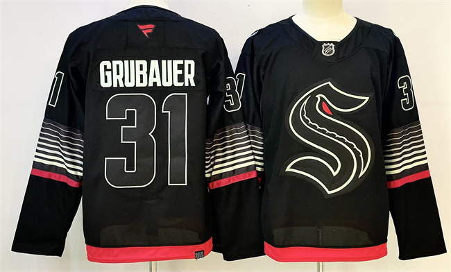 Men's Seattle Kraken #31 Philipp Grubauer Black 2026 Alternate Stitched Hockey Jersey